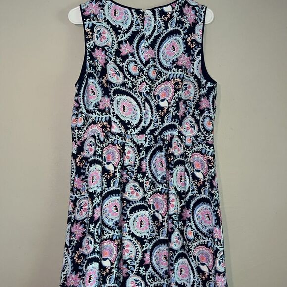 Talbots Floral Paisley Dress Blue Sleeveless Lightweight Split V-Neck Size 10P - Picture 6 of 9